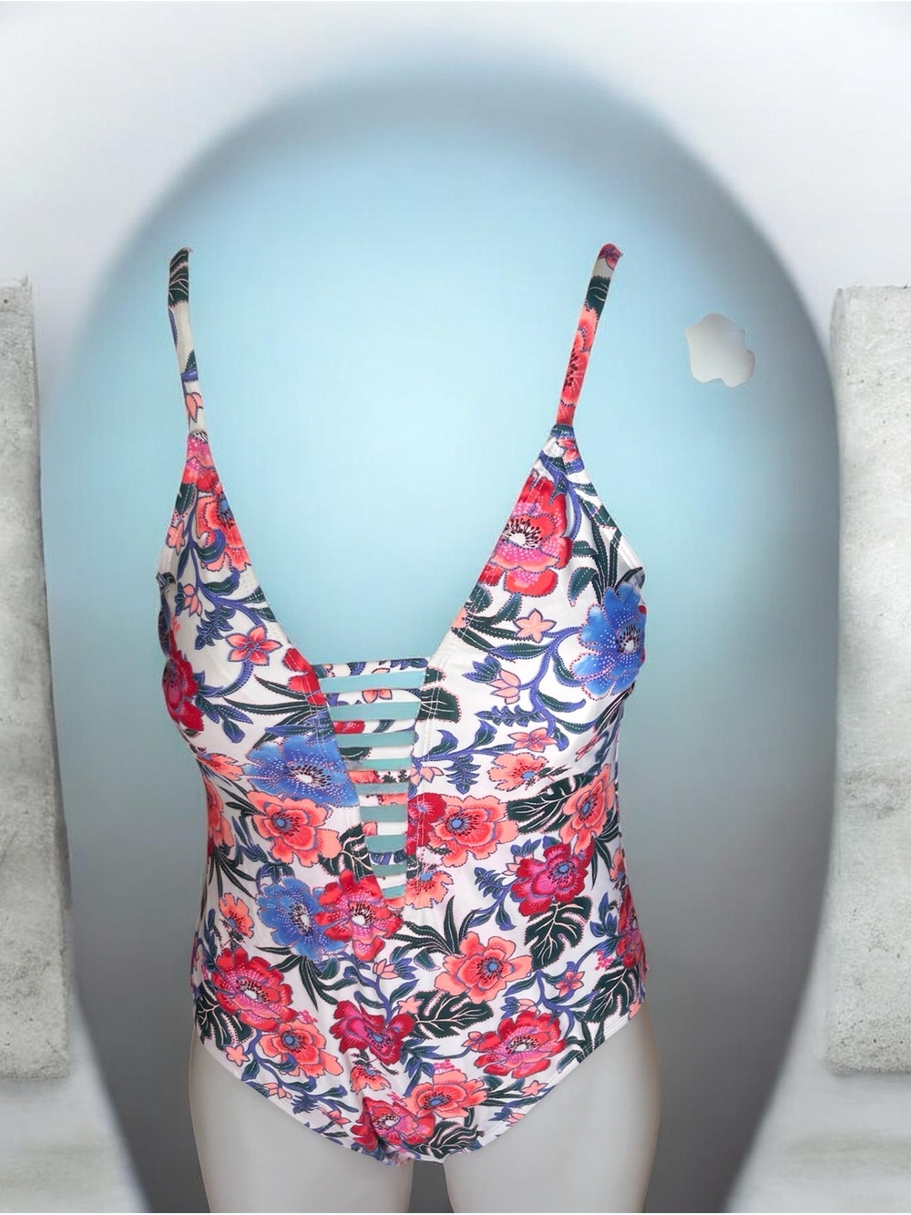 Time and Tru White and Pink Floral One-Piece Swimsuit